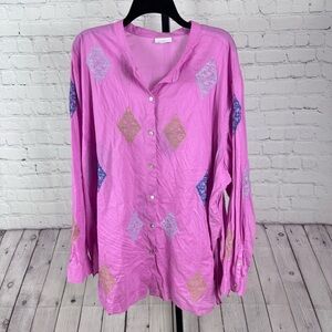 J. Jill Pink Button Down Embroidered Details Cotton Size 4X